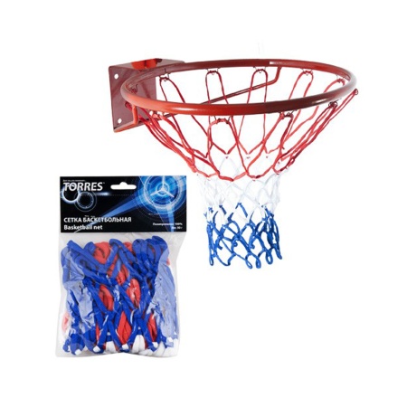 Купить Сетка баскетбольная Torres, нить 4 мм, бело-сине-красная в Аркадаке 